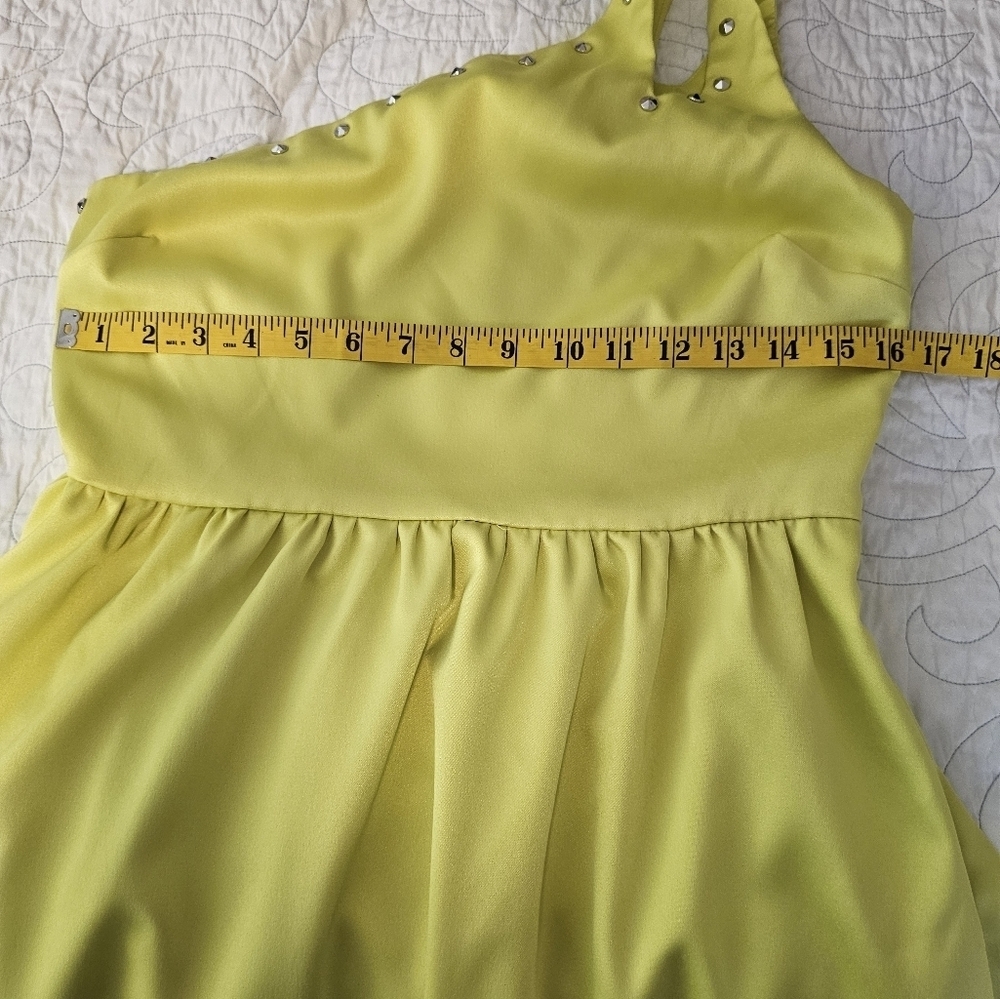 Eric & Lani Lime Green One Shoulder Studded Cocktail Dress Women's Size Large - Picture 4 of 9